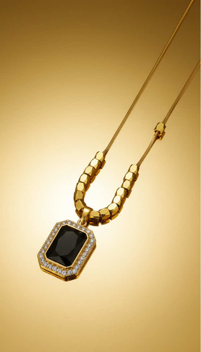 The Black Emerald Cut Statement Pendant Necklace