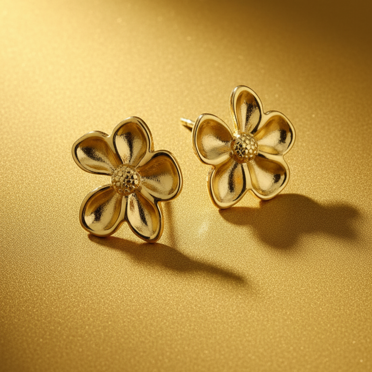 The Golden Daisy Flower Stud Earrings