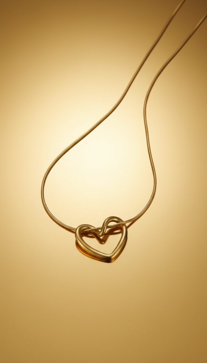 Elegant Gold Heart Pendant Necklace – Minimalist Snake Chain Jewelry