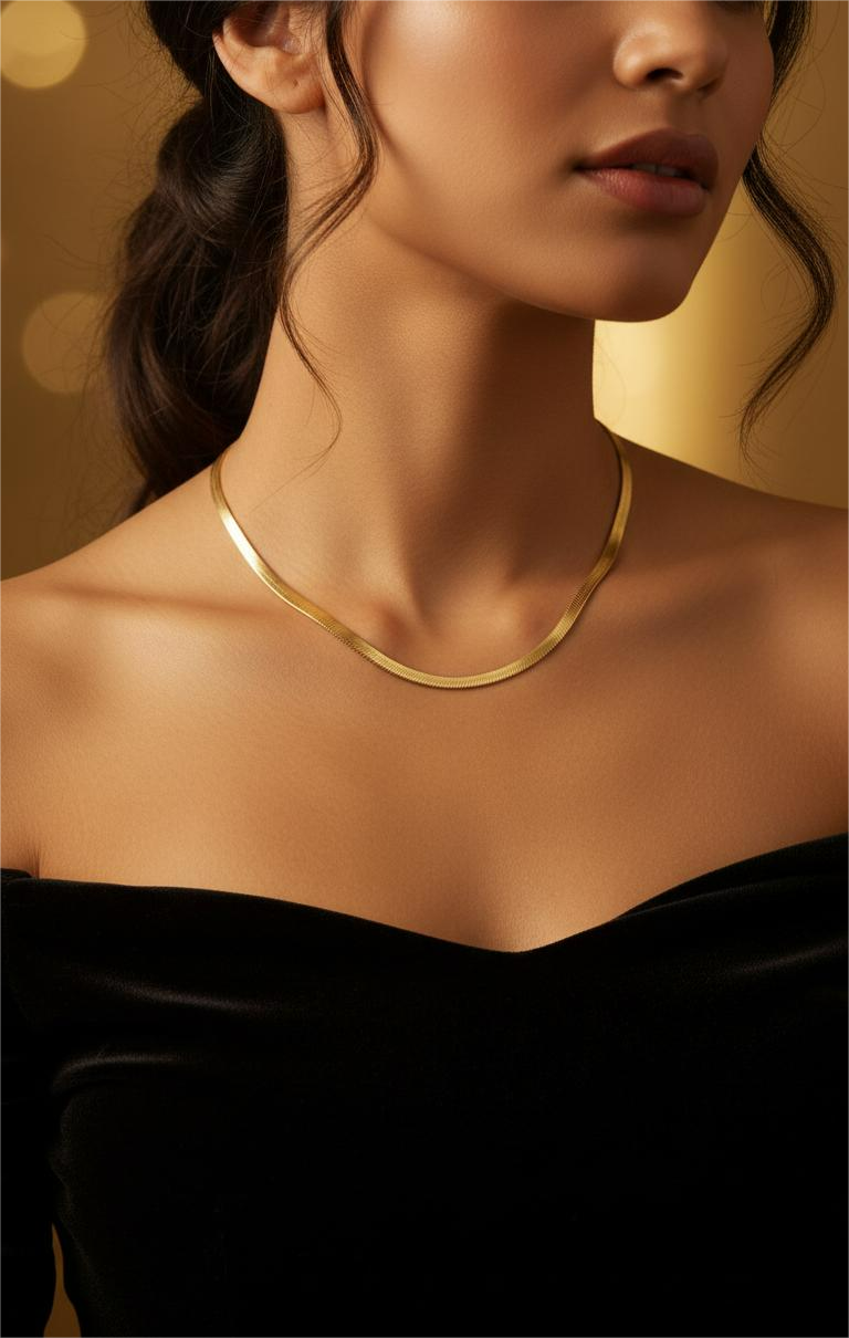 The Liquid Gold Herringbone Chain Necklace