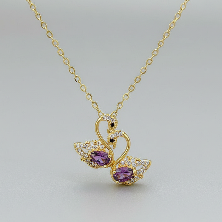 Gold Plated Double Swan Necklace