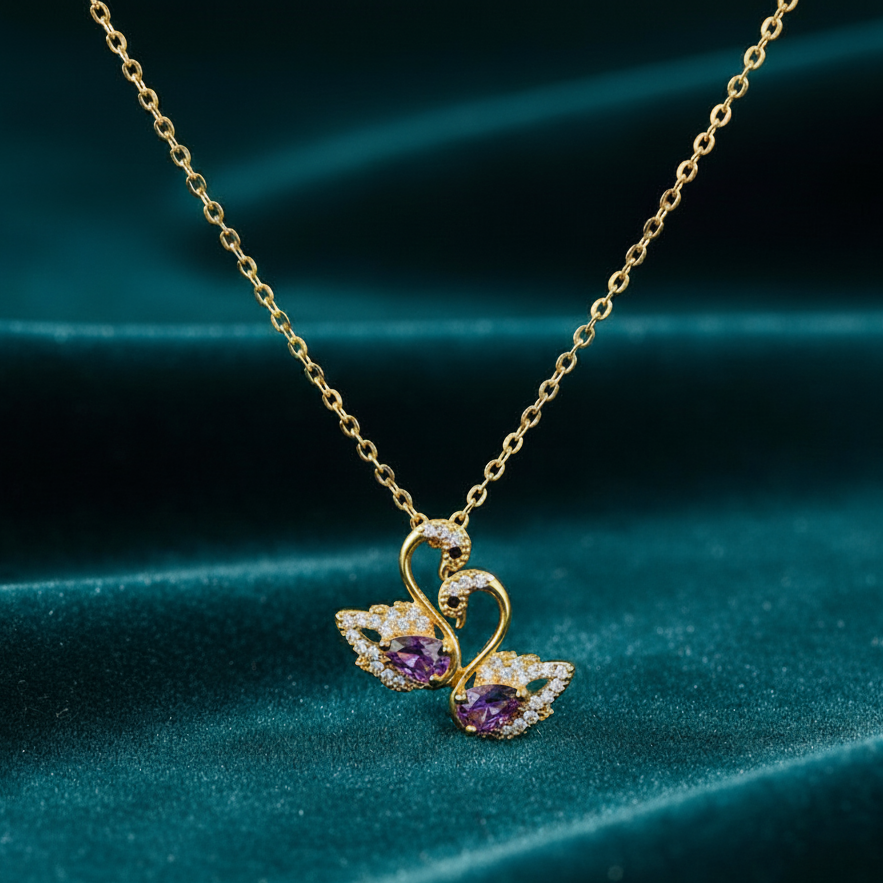 Gold Plated Double Swan Necklace
